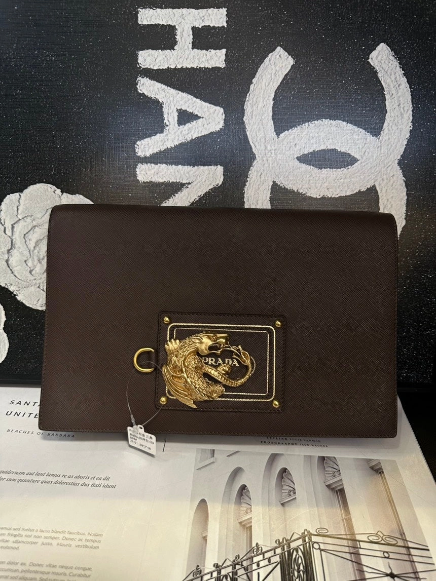 Prada Brown Gold Triangle Woc Crossbody Bag