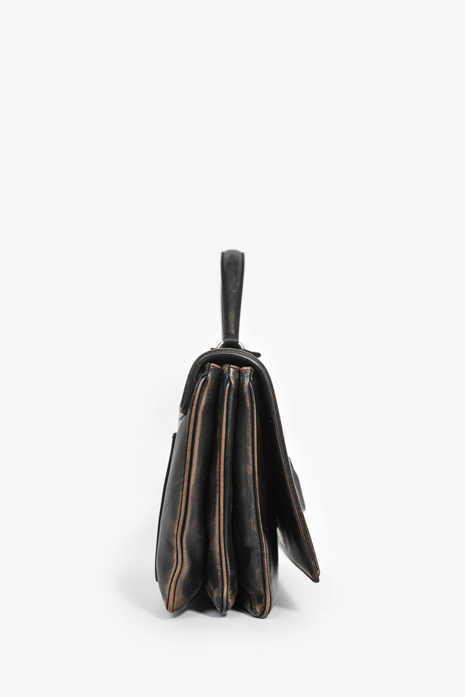 Prada Distressed Brown Vitello Daino Flap Top Handle