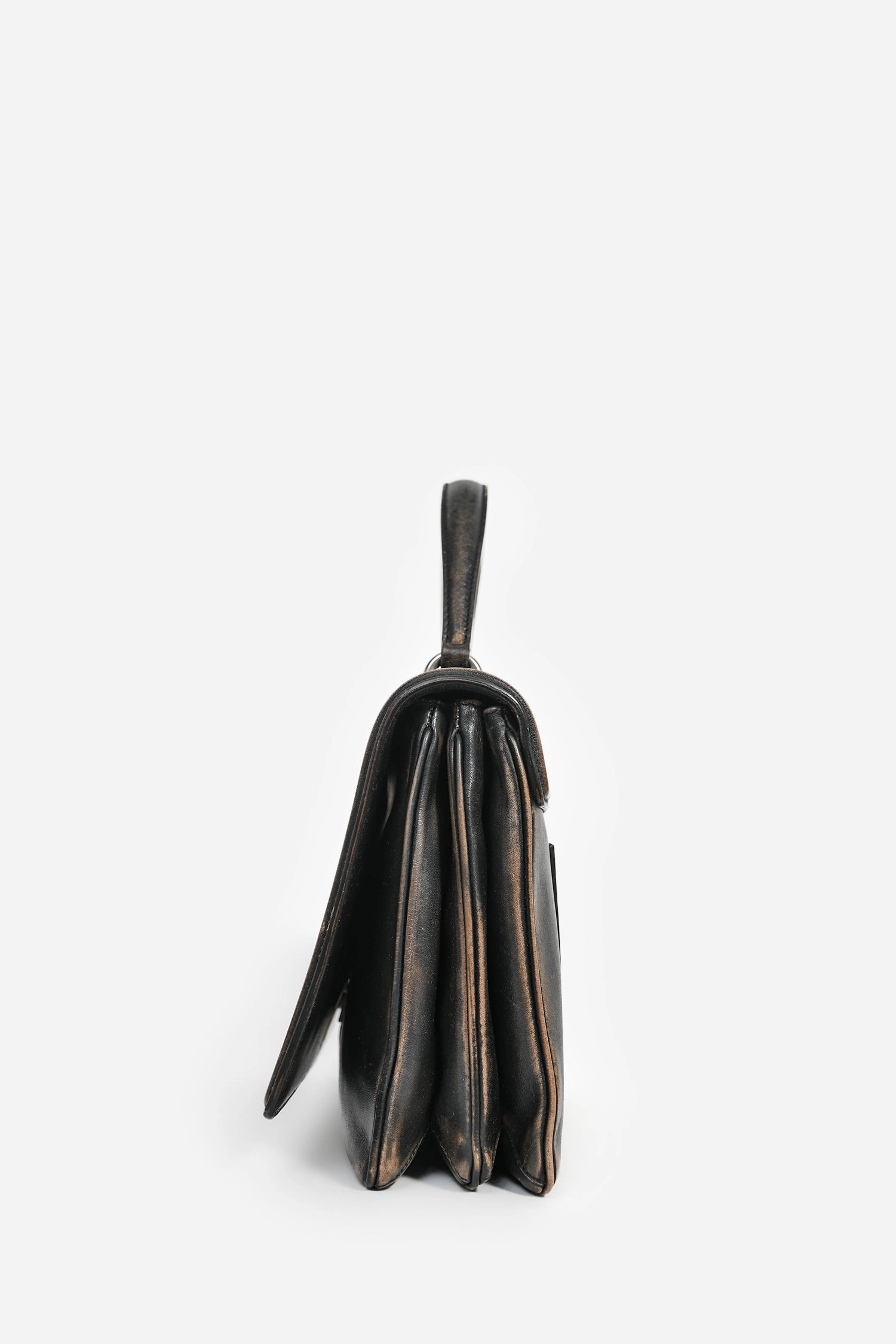 Prada Distressed Brown Vitello Daino Flap Top Handle