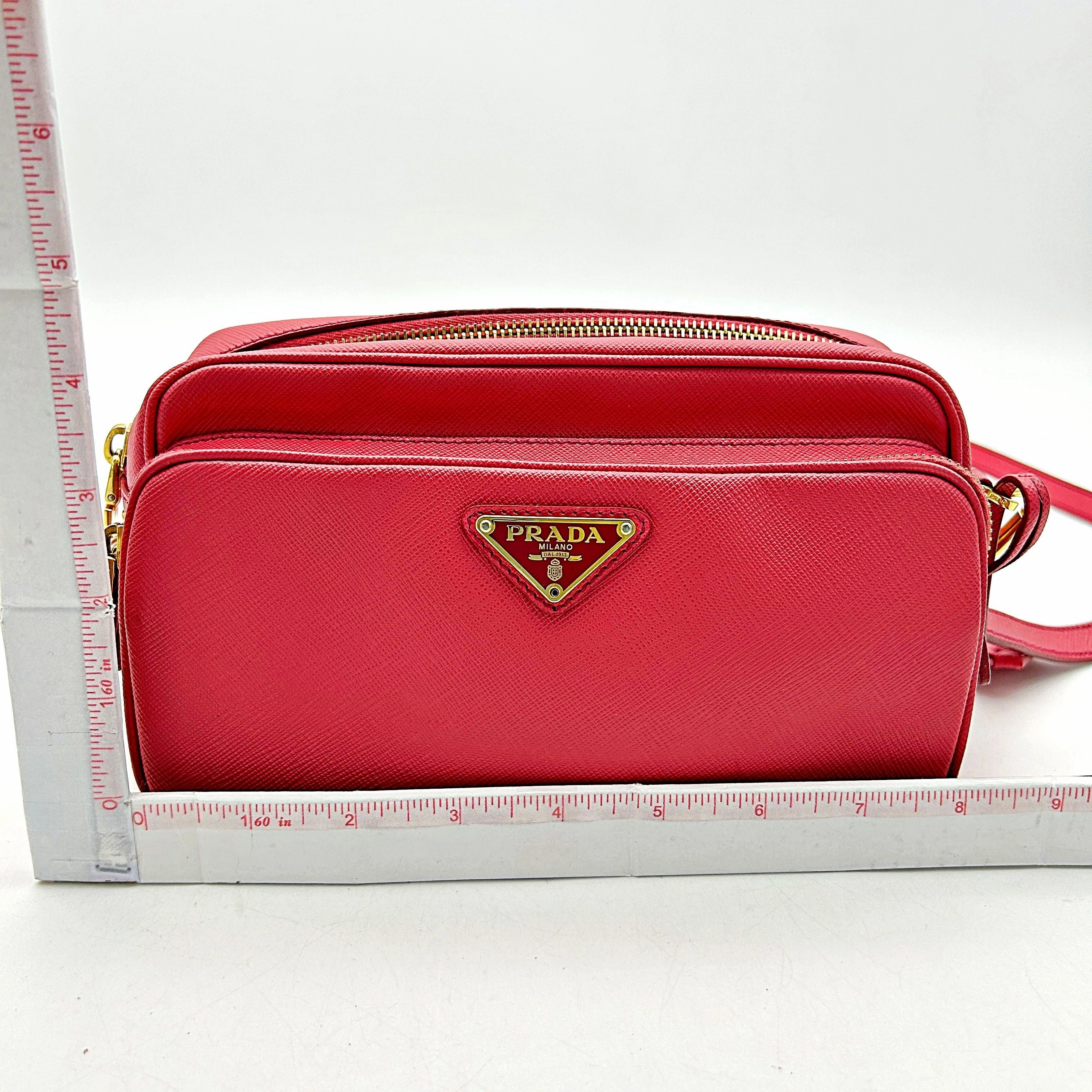 PRADA Saffiano Lux Double Zip Crossbody Bag Fuoco AF152