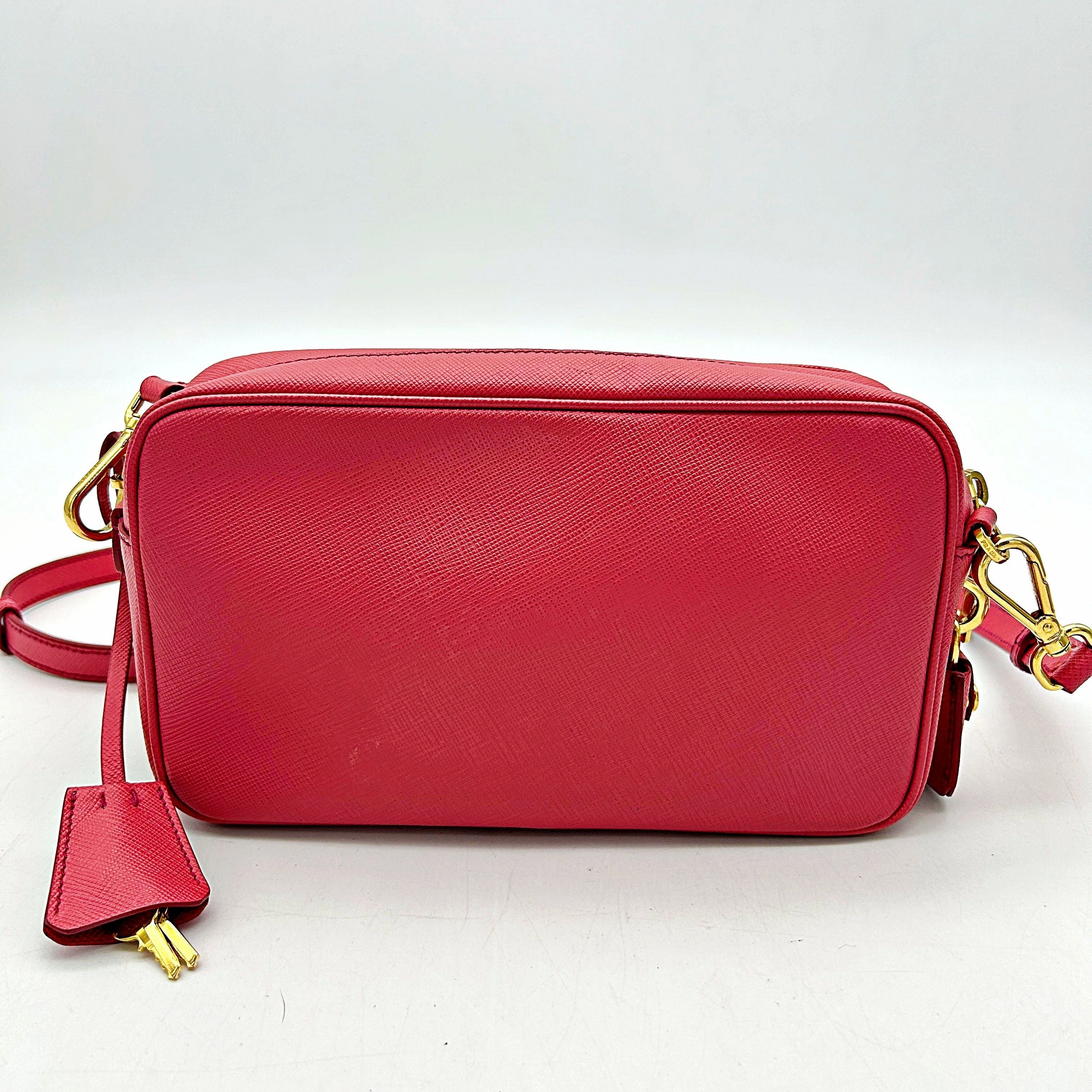 PRADA Saffiano Lux Double Zip Crossbody Bag Fuoco AF152