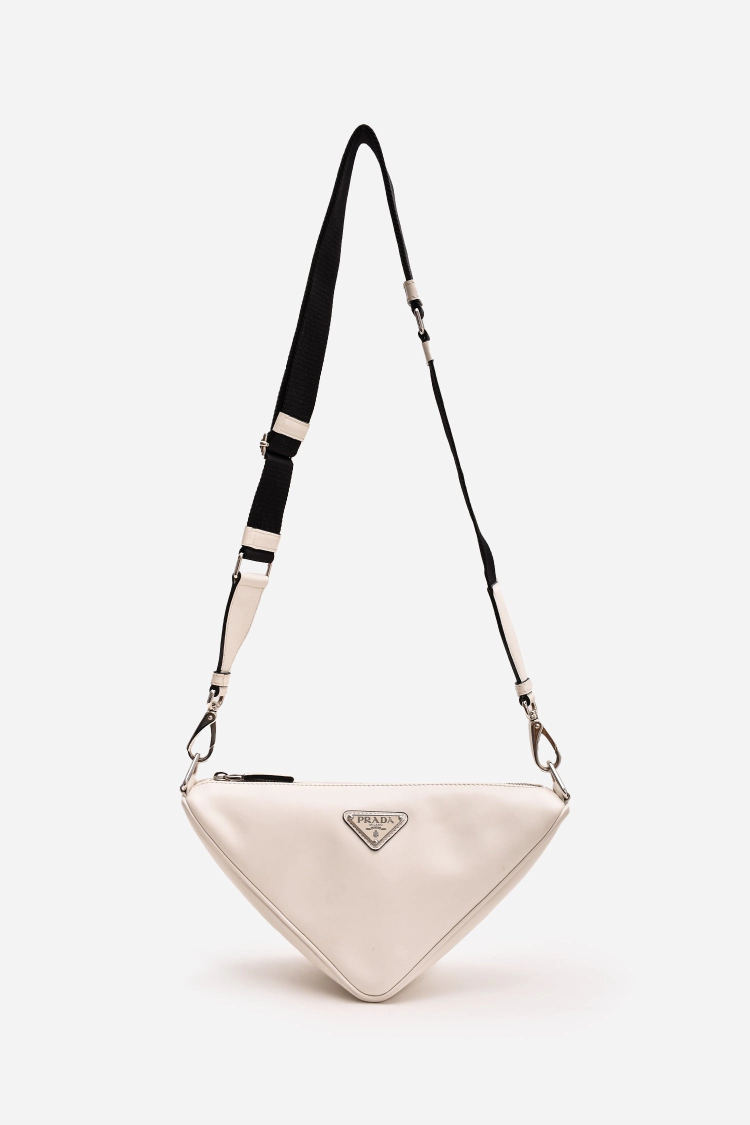 Prada White Leather Triangle Crossbody