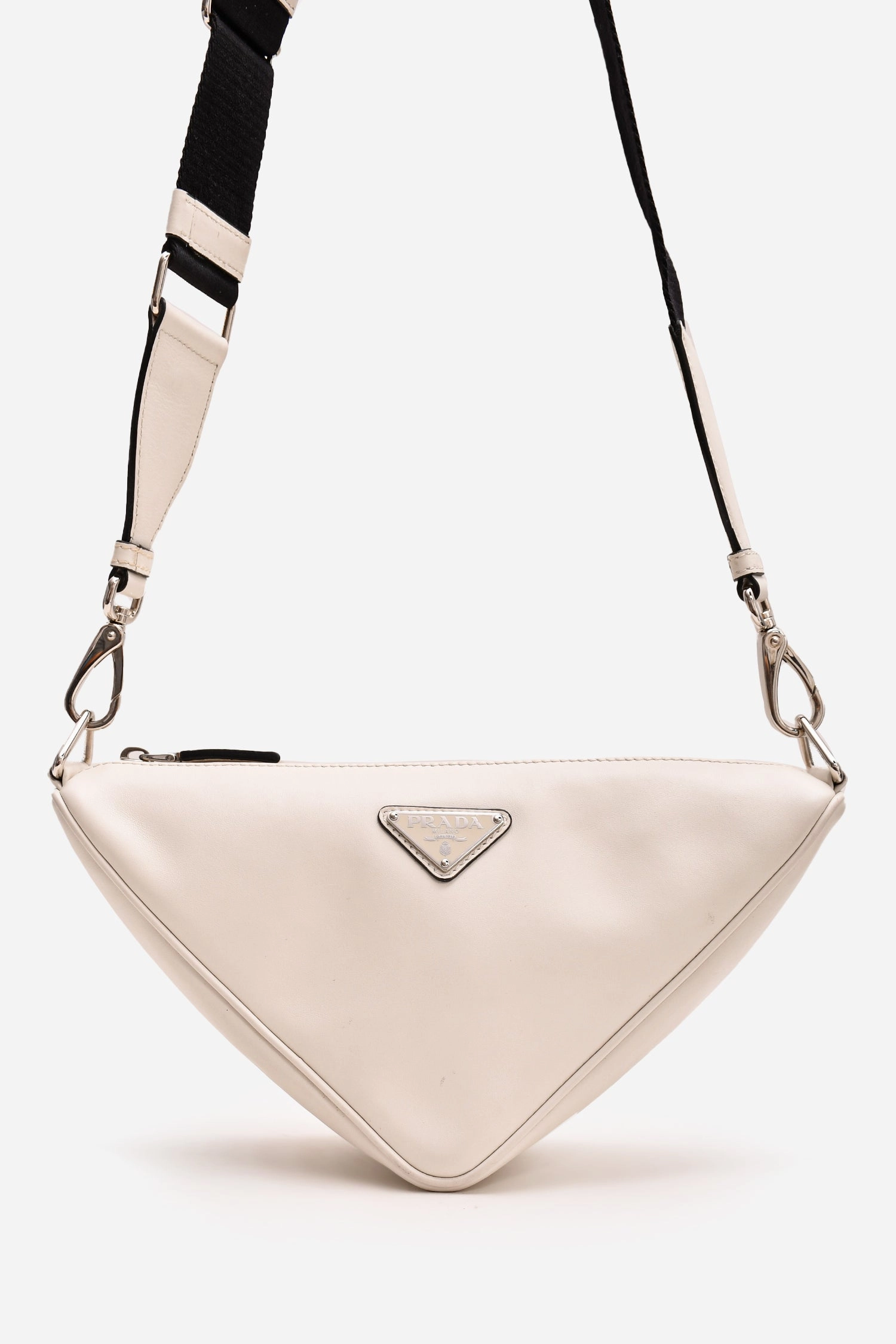 Prada White Leather Triangle Crossbody