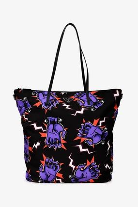 Prada x Universal Studio Black Nylon Frankenstein Hand Print Tote