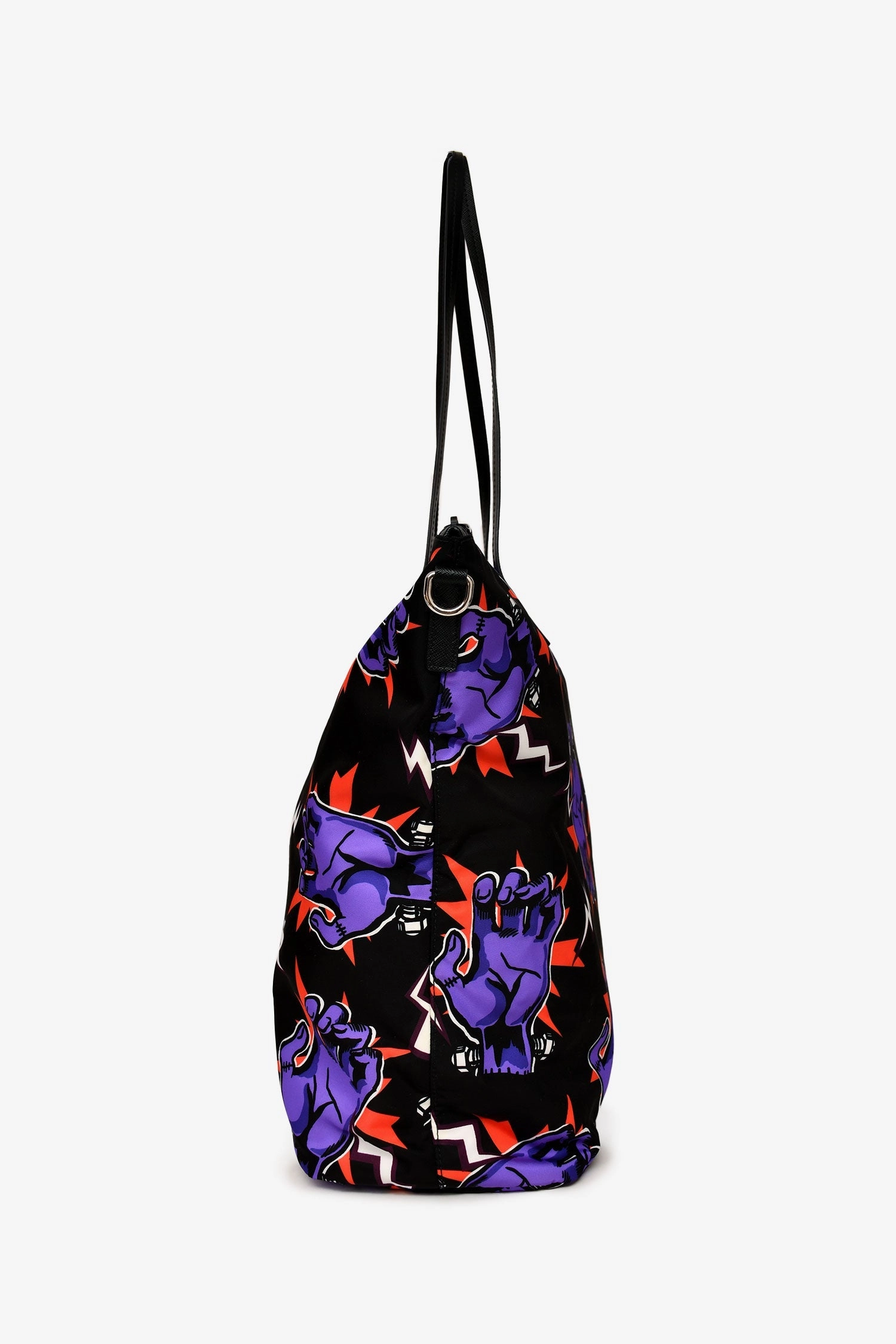 Prada x Universal Studio Black Nylon Frankenstein Hand Print Tote