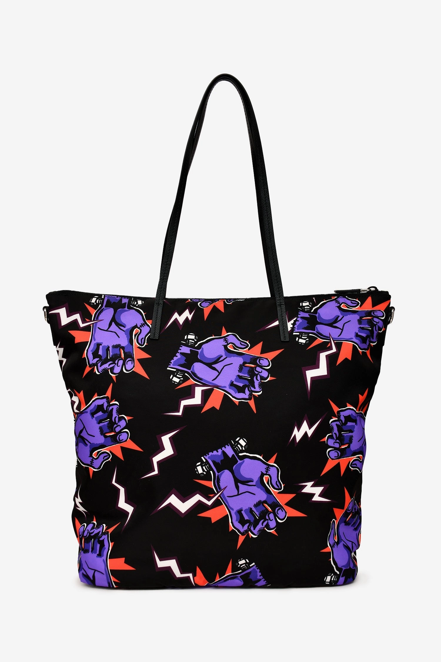 Prada x Universal Studio Black Nylon Frankenstein Hand Print Tote