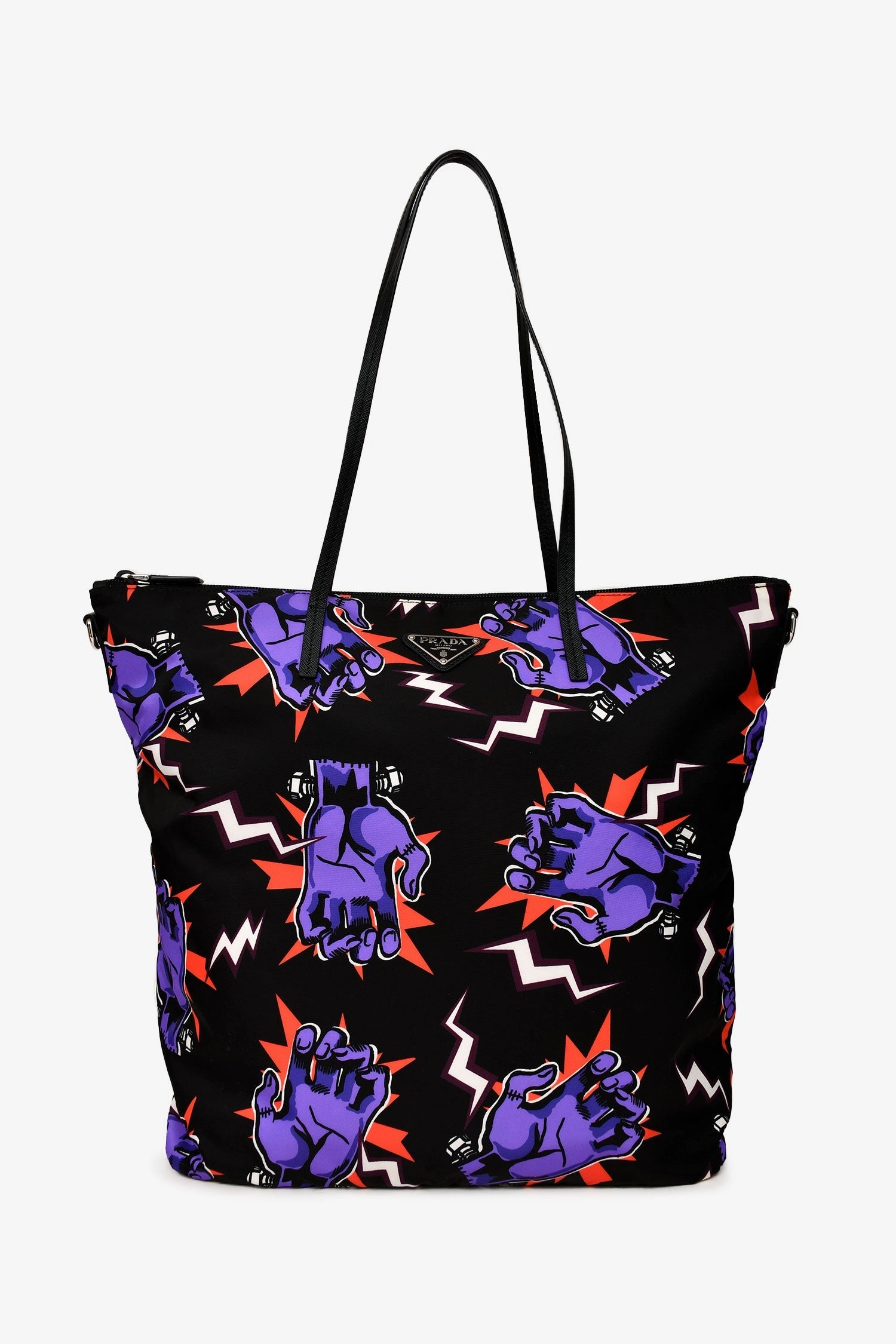 Prada x Universal Studio Black Nylon Frankenstein Hand Print Tote