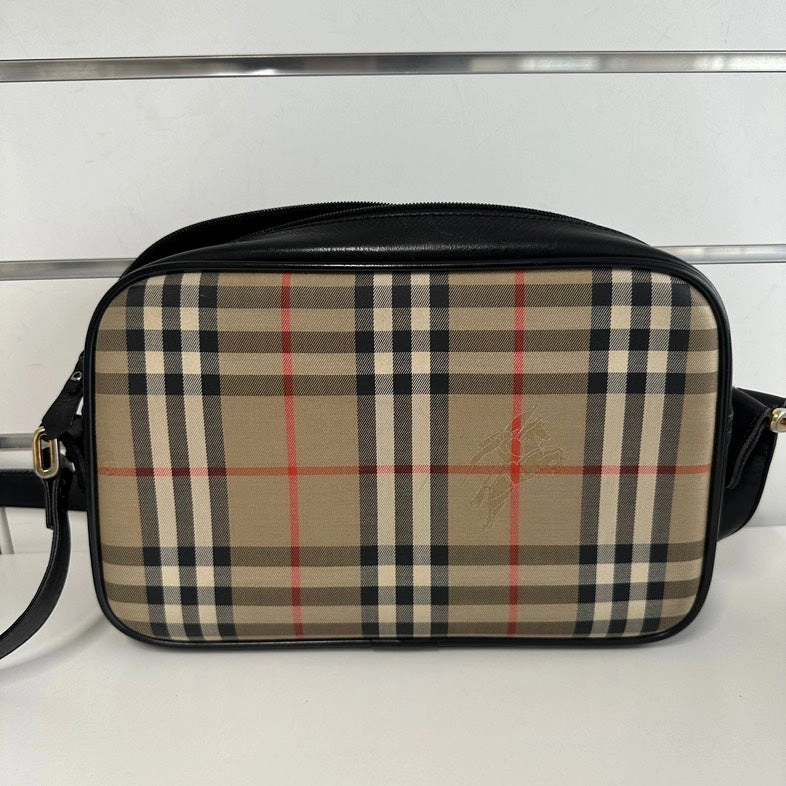 Pre-loved Burberry Check Plaid Beige Crossbody Bag 9363