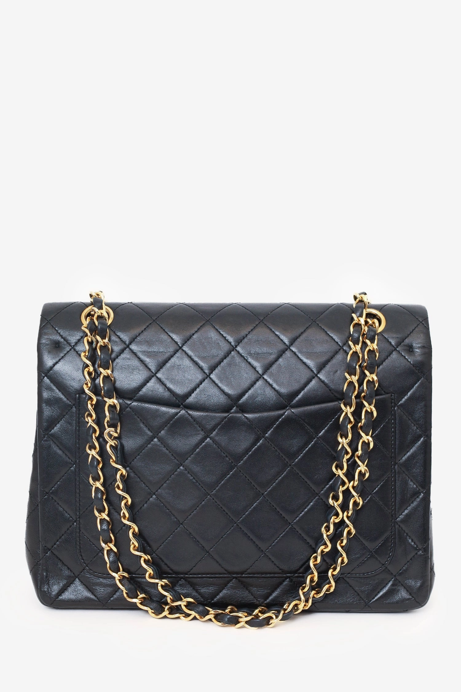Pre-Loved Chanel 1989-91 Black Lambskin Classic Medium M/L Square Double Flap