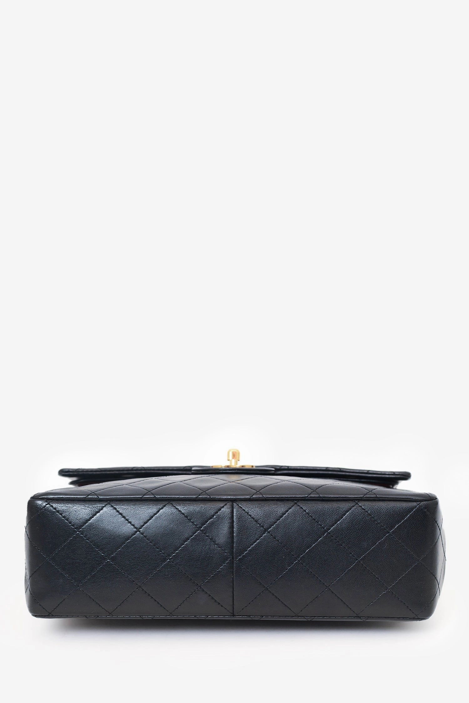 Pre-Loved Chanel 1989-91 Black Lambskin Classic Medium M/L Square Double Flap