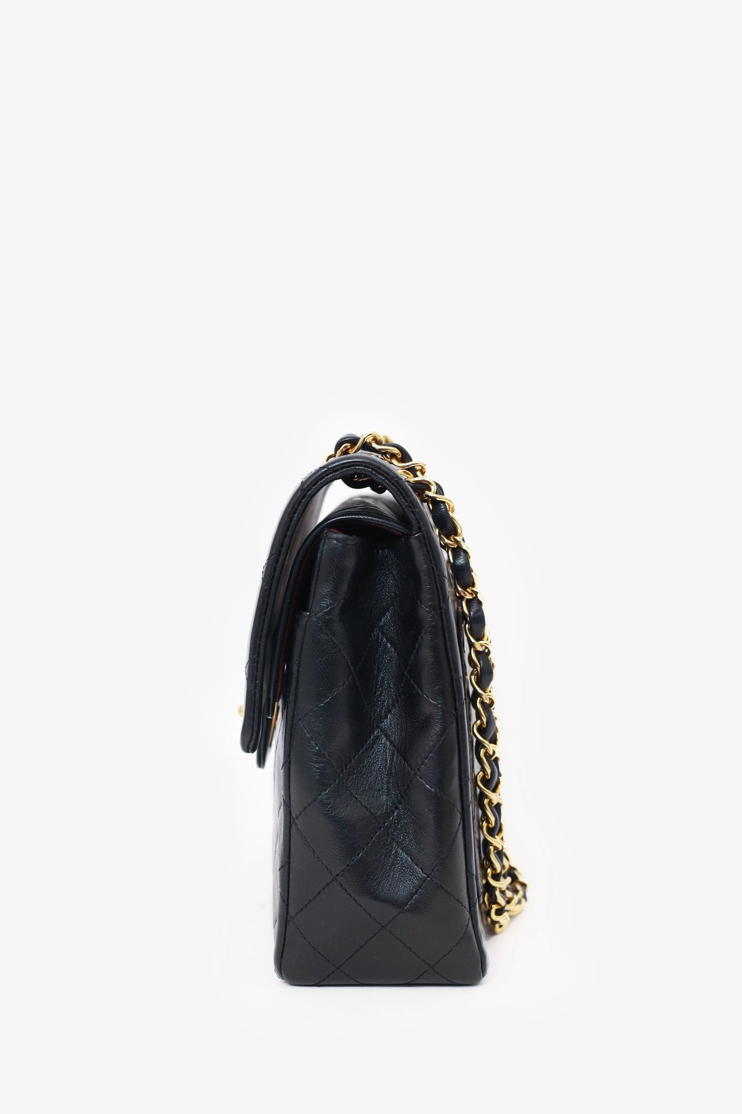 Pre-Loved Chanel 1989-91 Black Lambskin Classic Medium M/L Square Double Flap