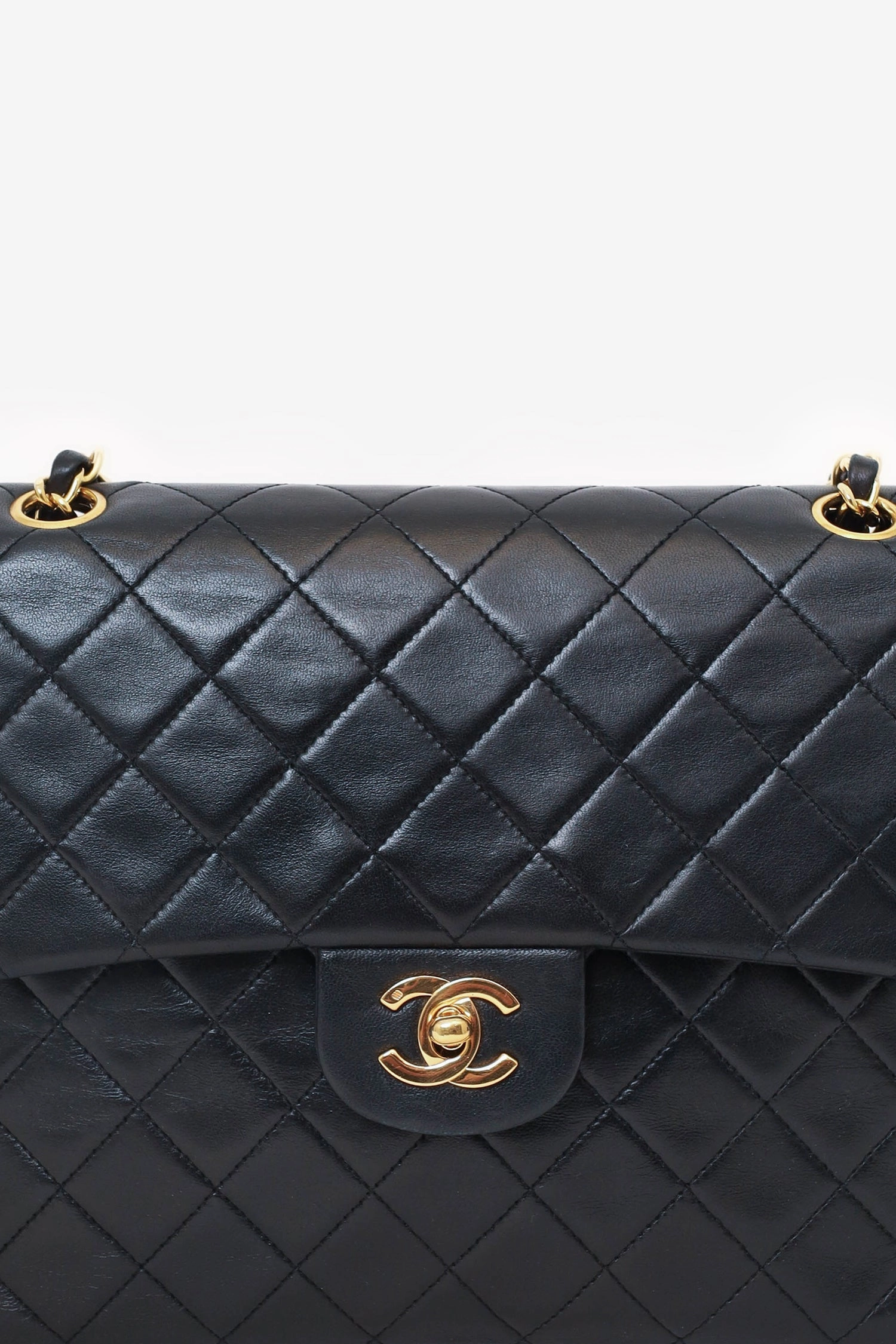 Pre-Loved Chanel 1989-91 Black Lambskin Classic Medium M/L Square Double Flap