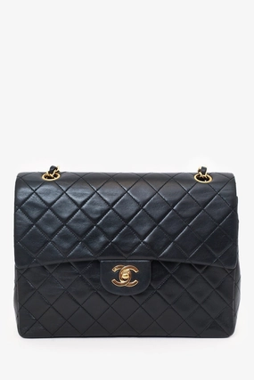 Pre-Loved Chanel 1989-91 Black Lambskin Classic Medium M/L Square Double Flap