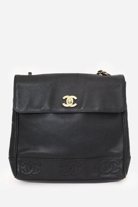 Pre-Loved Chanel 1996-97 Black Caviar Leather Triple CC Shoulder Bag