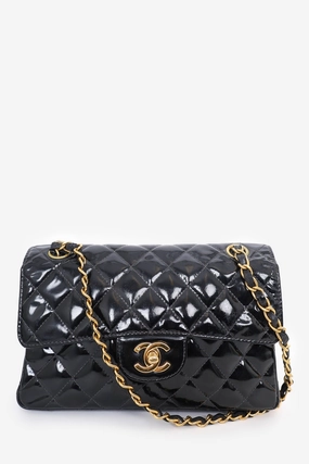 Pre-Loved Chanel  1996-97 Black Quilted Patent Double Sided Flap Bag