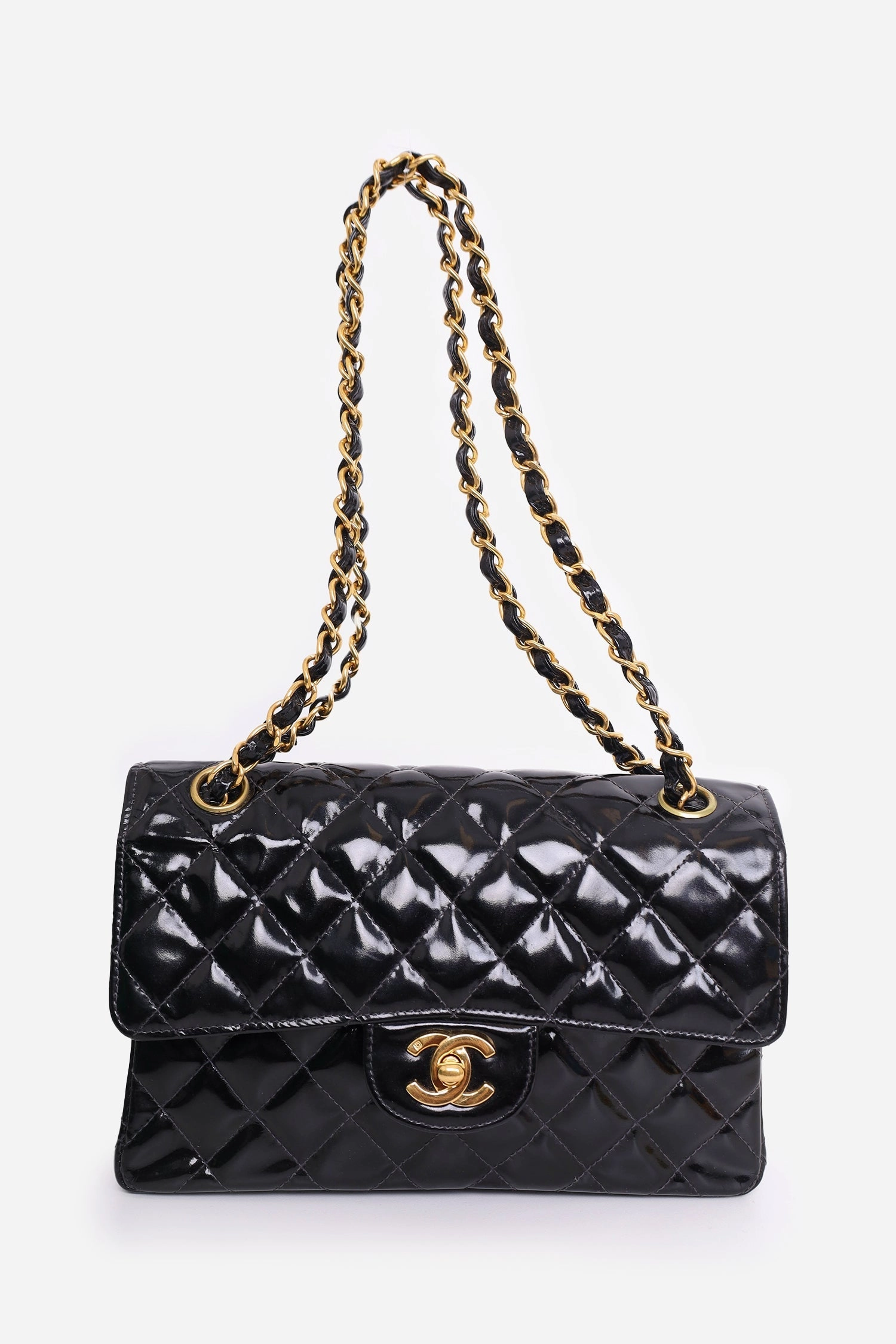 Pre-Loved Chanel  1996-97 Black Quilted Patent Double Sided Flap Bag