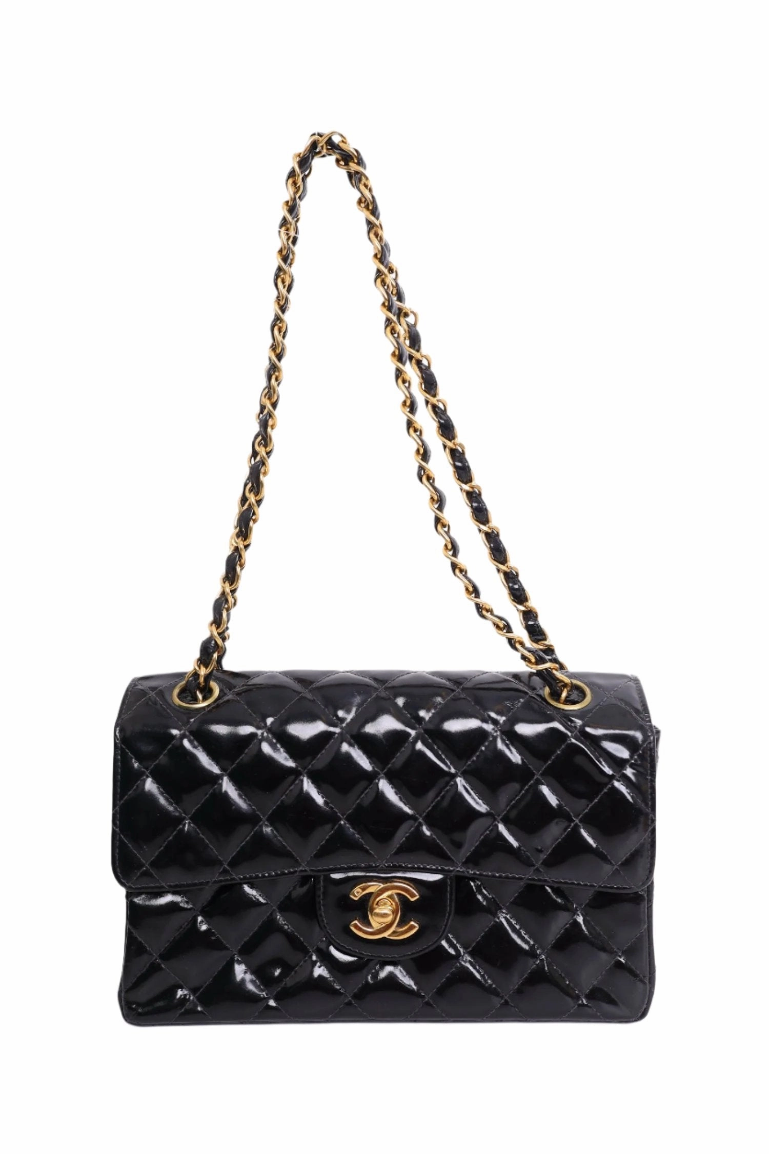 Pre-Loved Chanel  1996-97 Black Quilted Patent Double Sided Flap Bag