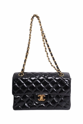 Pre-Loved Chanel  1996-97 Black Quilted Patent Double Sided Flap Bag