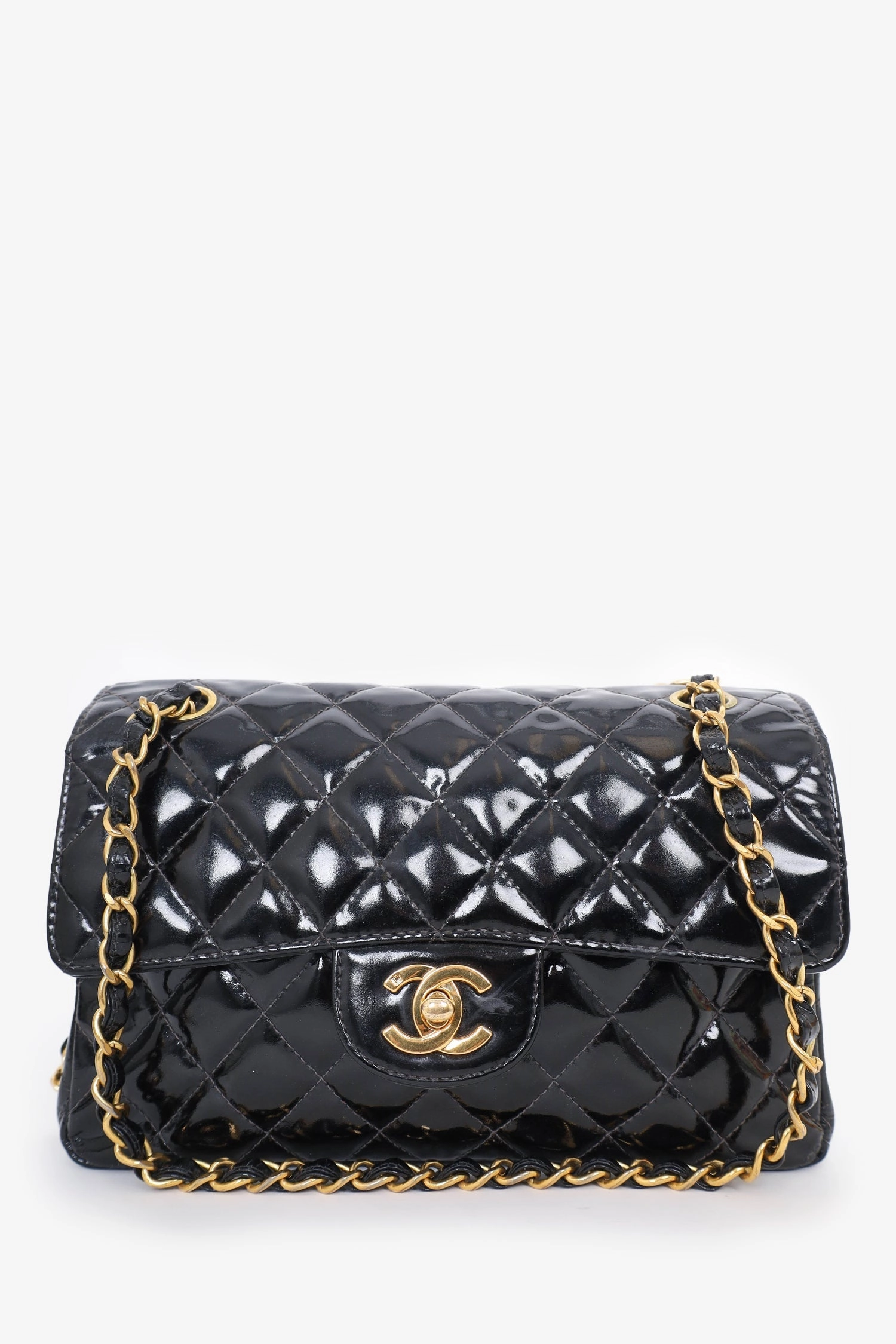 Pre-Loved Chanel  1996-97 Black Quilted Patent Double Sided Flap Bag