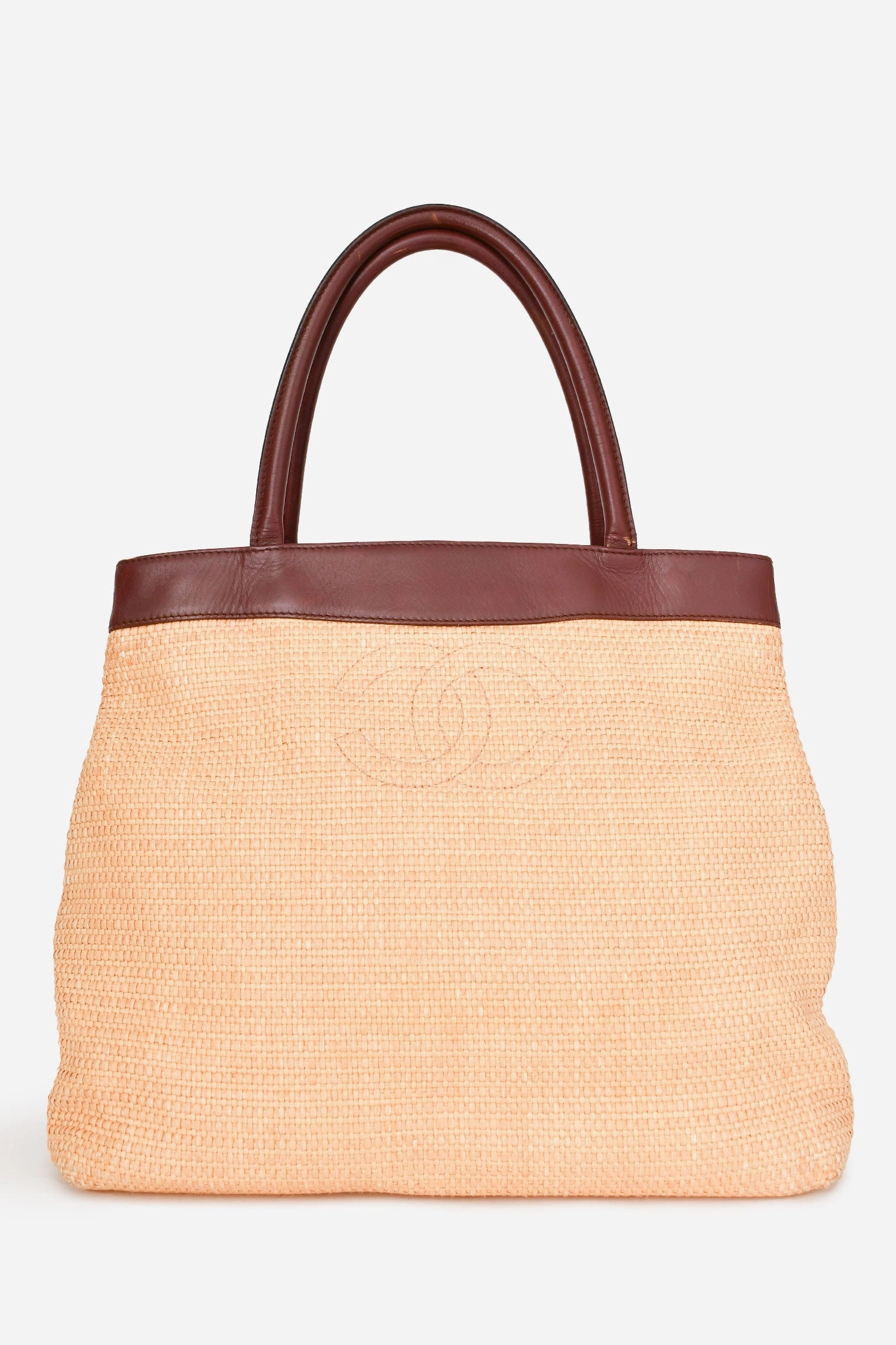 Pre-Loved Chanel 1997-99 Beige/Brown Straw/Leather CC Tote