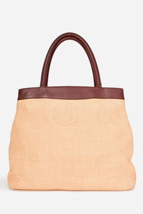 Pre-Loved Chanel 1997-99 Beige/Brown Straw/Leather CC Tote