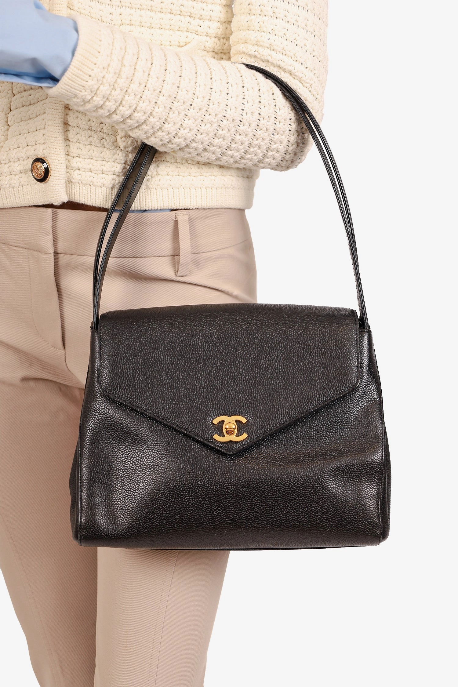 Pre-Loved Chanel 1997-99 Black Caviar CC Turnlock Envelope Shoulder Bag
