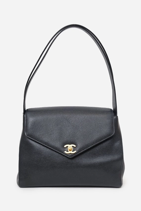 Pre-Loved Chanel 1997-99 Black Caviar CC Turnlock Envelope Shoulder Bag