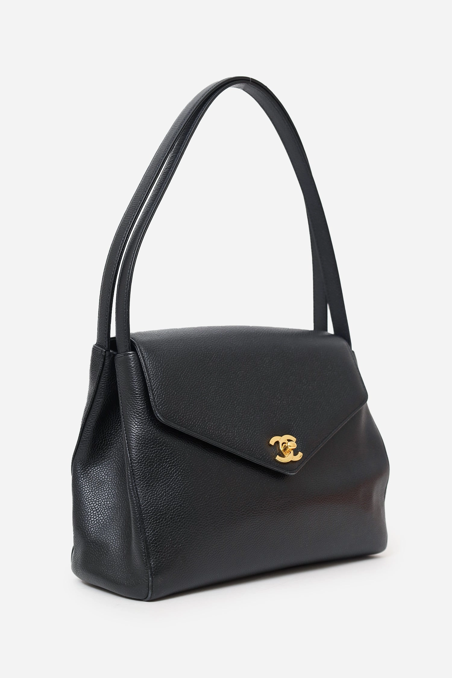 Pre-Loved Chanel 1997-99 Black Caviar CC Turnlock Envelope Shoulder Bag