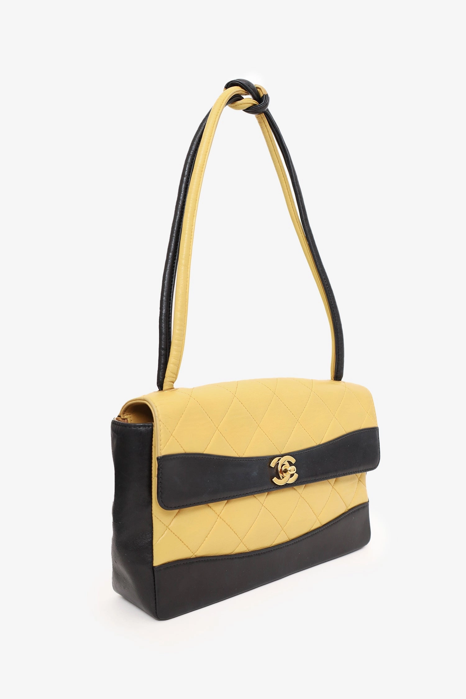 Pre-Loved Chanel 2000-02 Beige/Black Quilted Lambskin Tie Knot Flap Bag