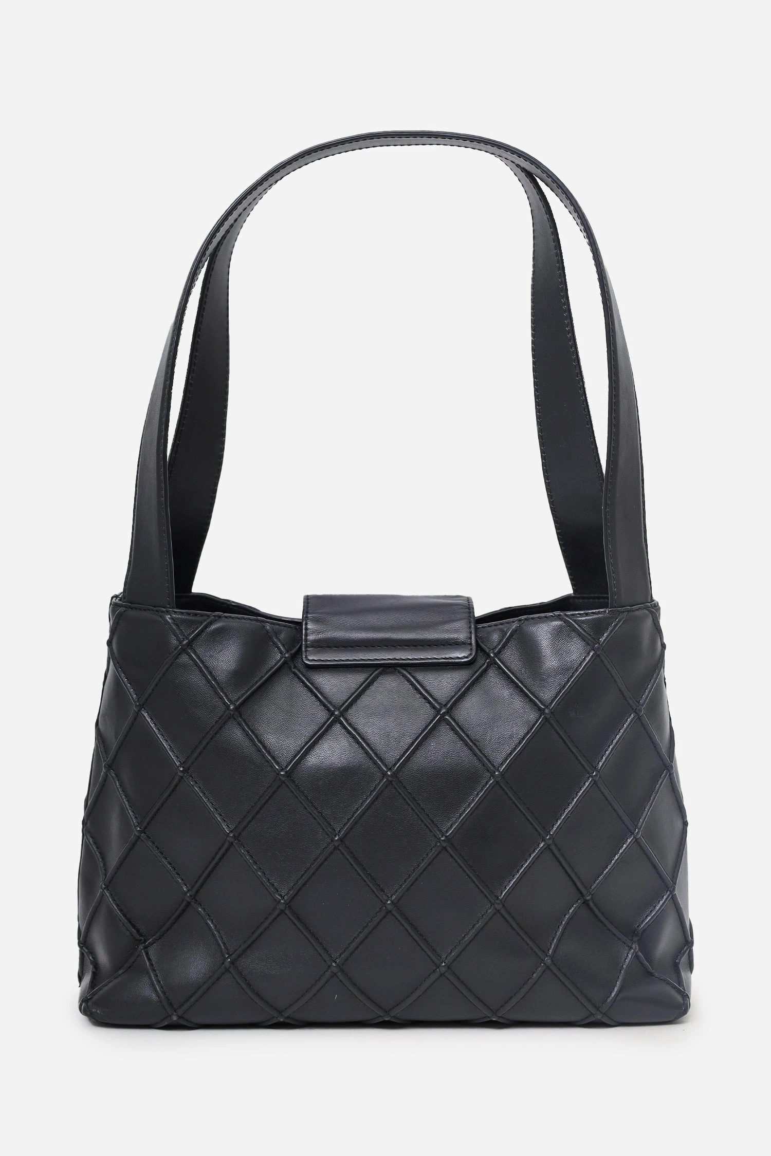 Pre-Loved Chanel 2000-02 Black Leather Diamond Stitch CC Hobo Shoulder Bag with Pouch