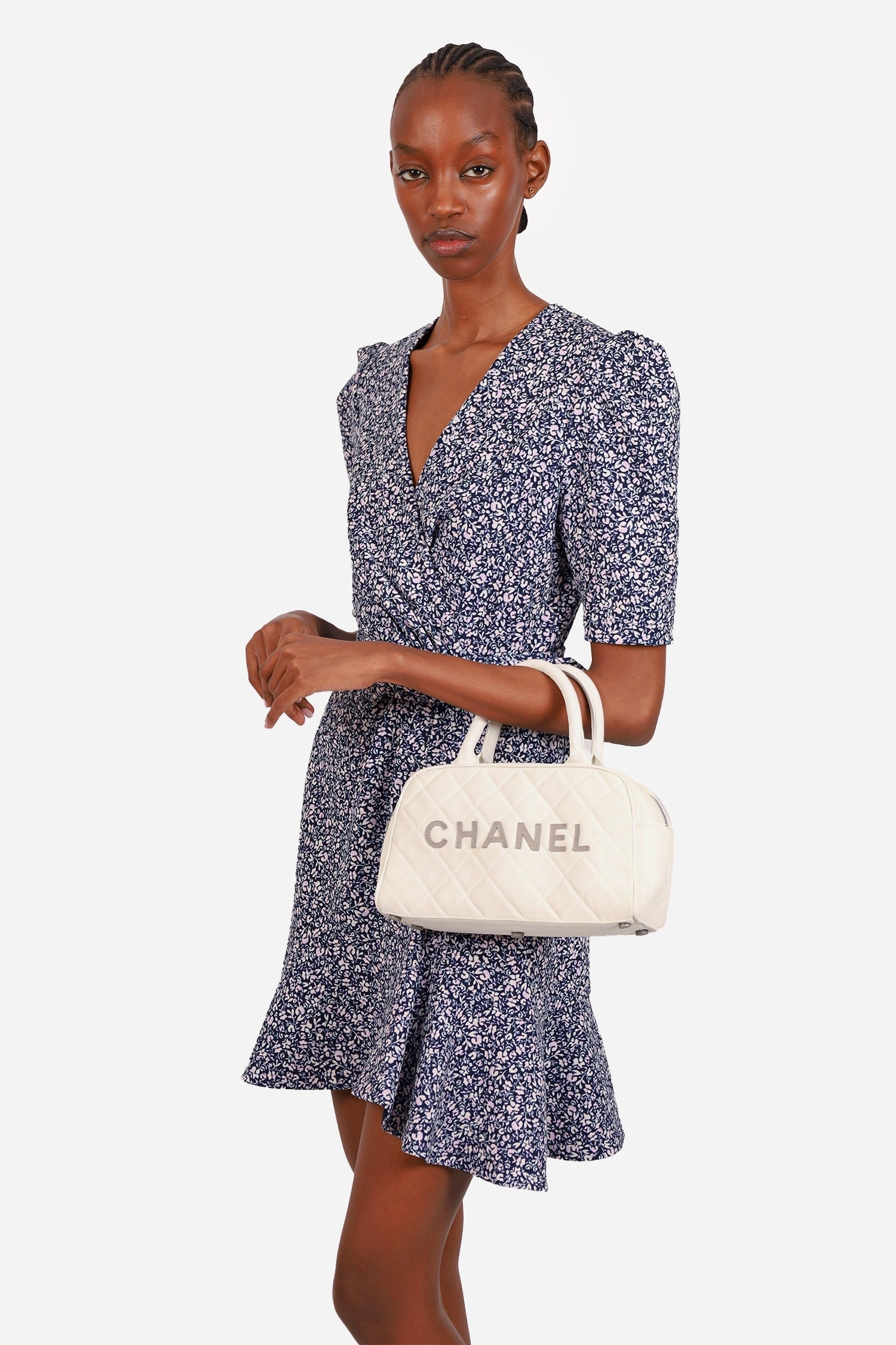 Pre-Loved Chanel 2000-02 White Canvas Mini Bowler Bag
