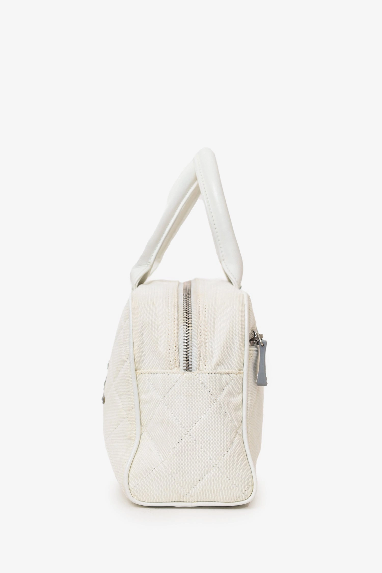Pre-Loved Chanel 2000-02 White Canvas Mini Bowler Bag