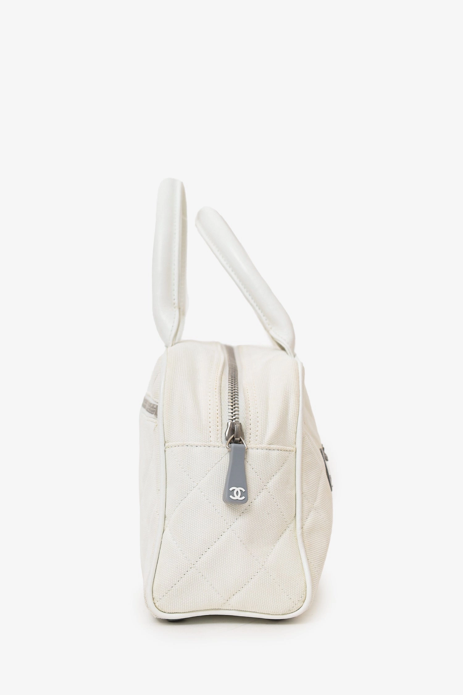 Pre-Loved Chanel 2000-02 White Canvas Mini Bowler Bag
