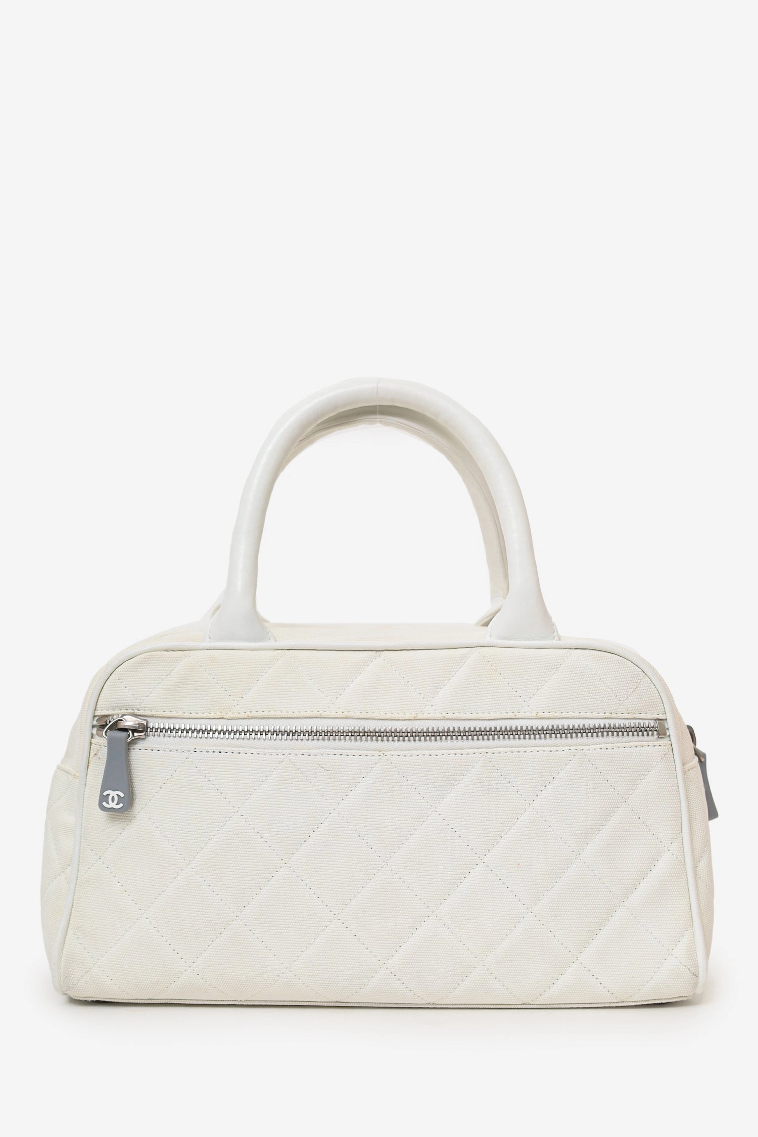 Pre-Loved Chanel 2000-02 White Canvas Mini Bowler Bag
