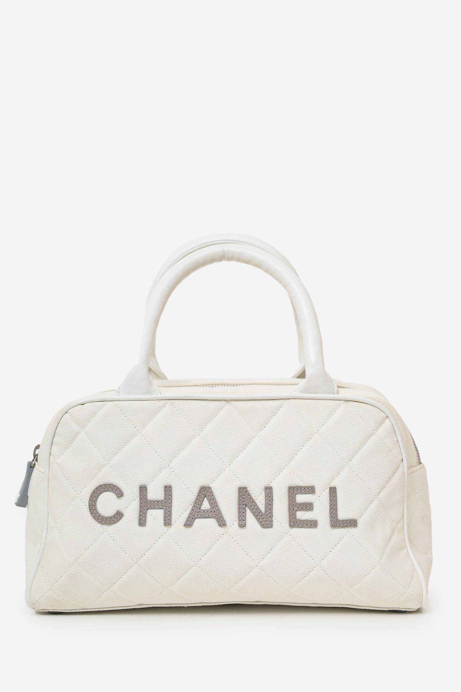 Pre-Loved Chanel 2000-02 White Canvas Mini Bowler Bag