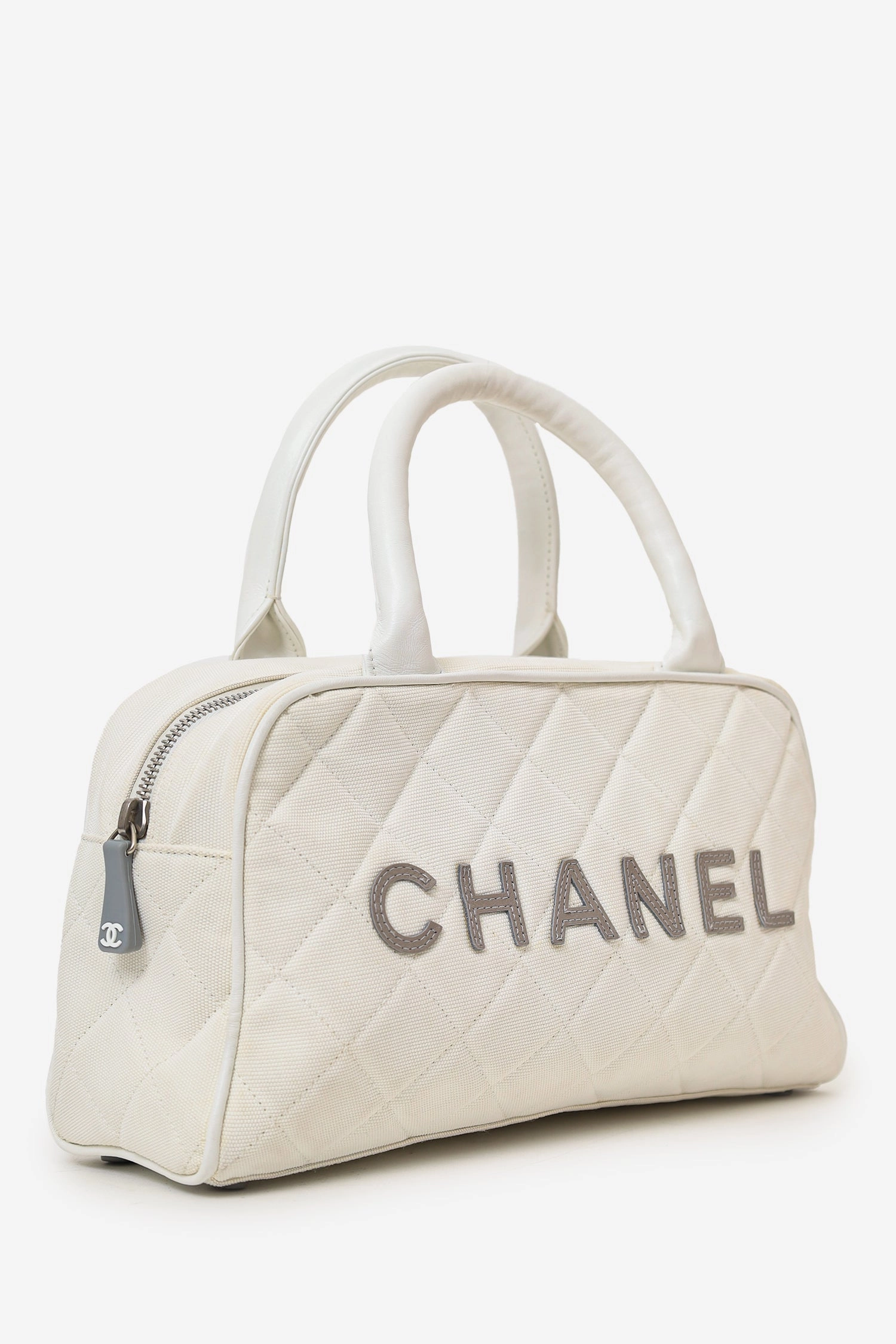 Pre-Loved Chanel 2000-02 White Canvas Mini Bowler Bag