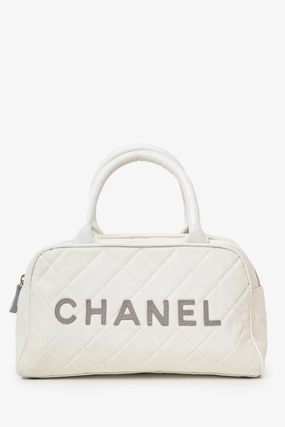 Pre-Loved Chanel 2000-02 White Canvas Mini Bowler Bag