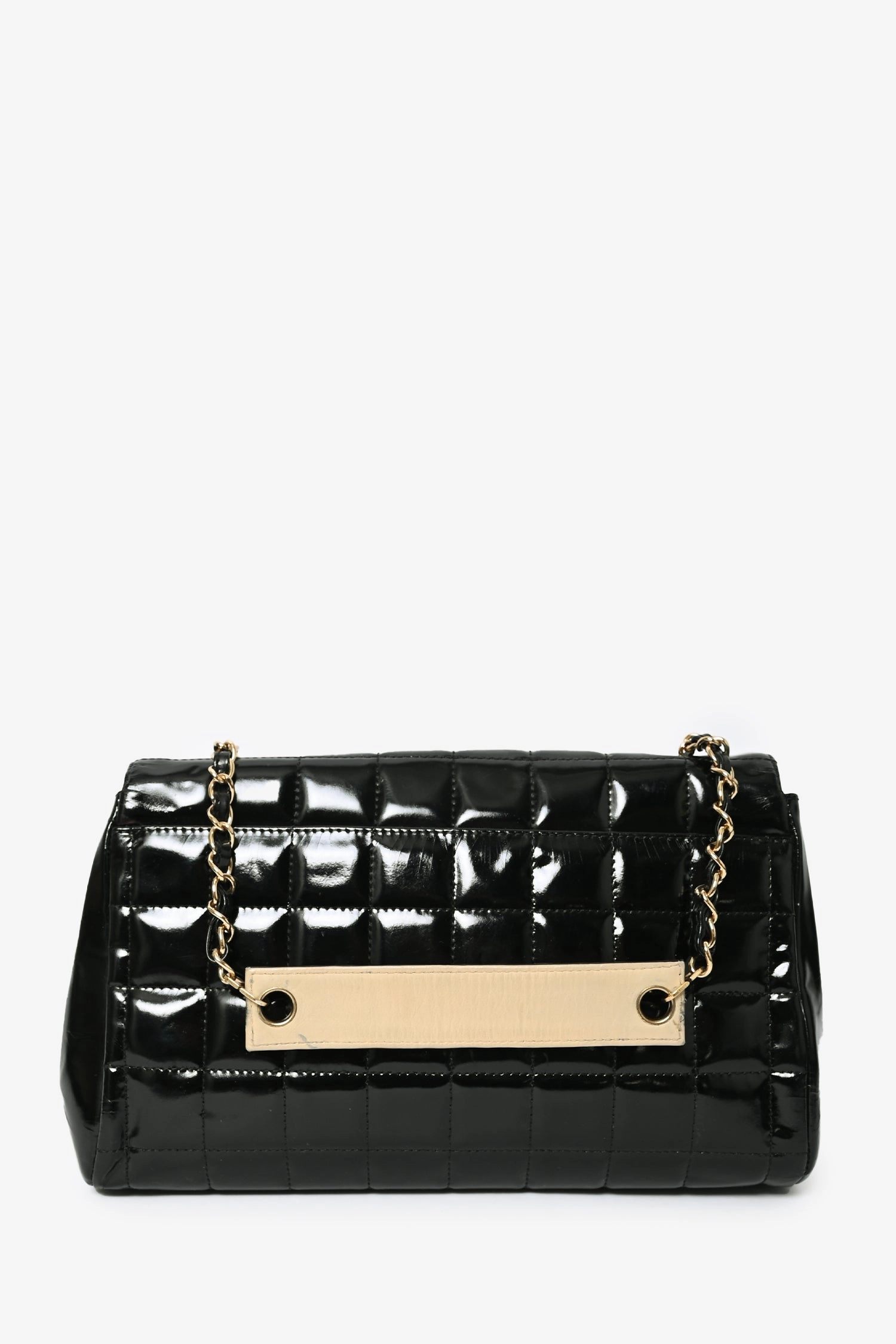 Pre-Loved Chanel 2002 Black Patent Chocolate Bar Flap Bag (Refurbished)