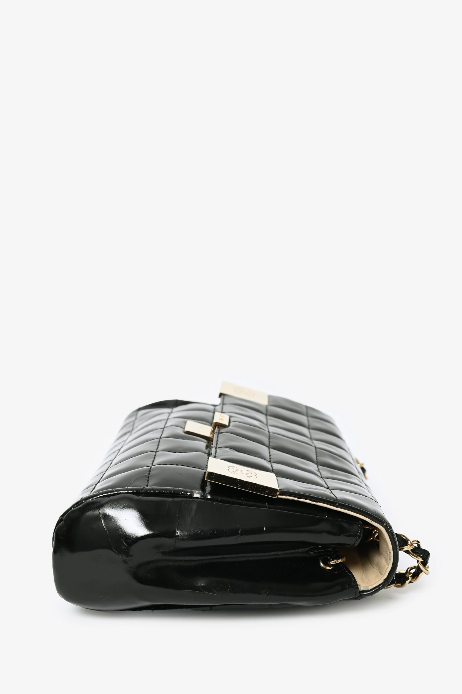 Pre-Loved Chanel 2002 Black Patent Chocolate Bar Flap Bag (Refurbished)