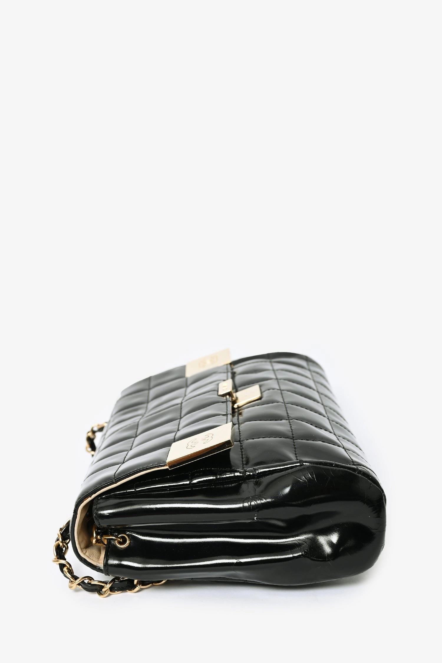 Pre-Loved Chanel 2002 Black Patent Chocolate Bar Flap Bag (Refurbished)