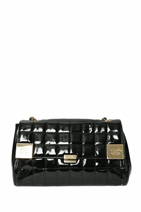 Pre-Loved Chanel 2002 Black Patent Chocolate Bar Flap Bag (Refurbished)