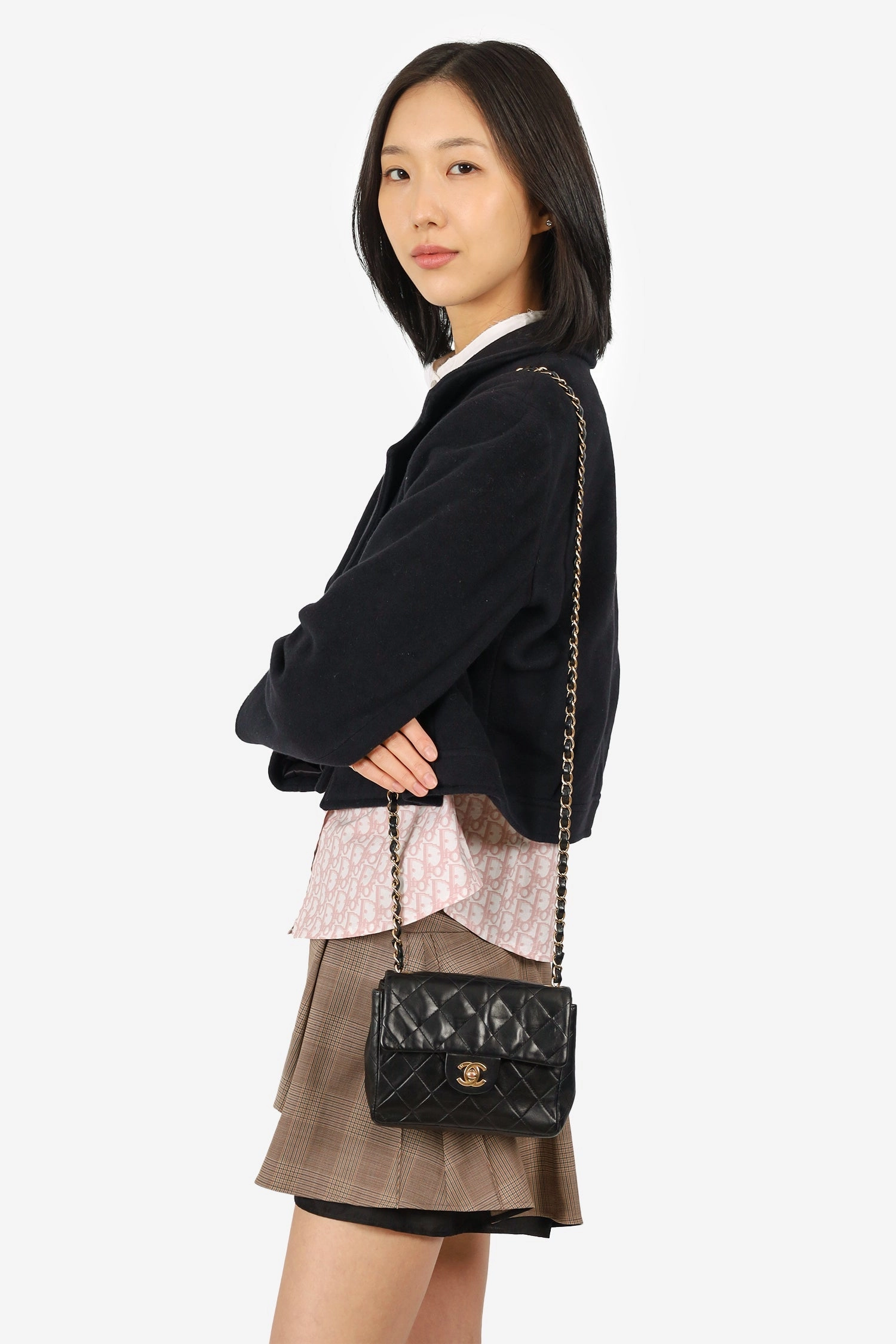 Pre-Loved Chanel 2003-04 Black Lambskin Mini Square Flap Bag