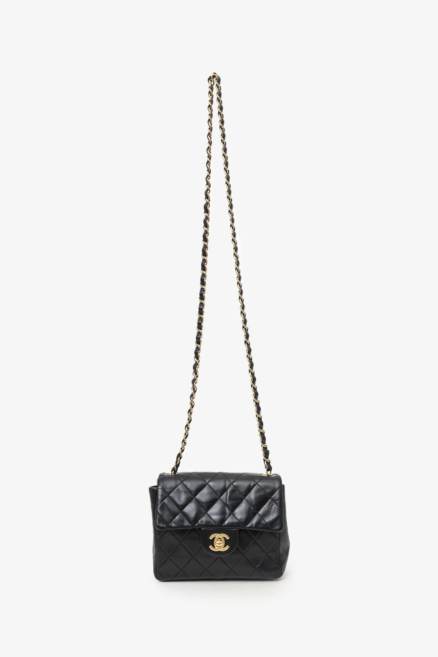 Pre-Loved Chanel 2003-04 Black Lambskin Mini Square Flap Bag