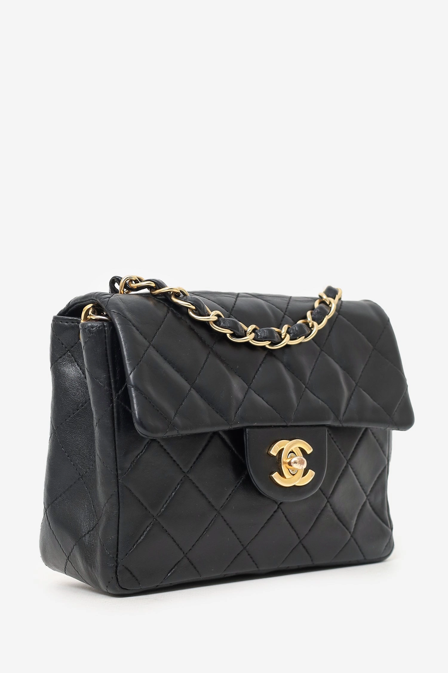 Pre-Loved Chanel 2003-04 Black Lambskin Mini Square Flap Bag
