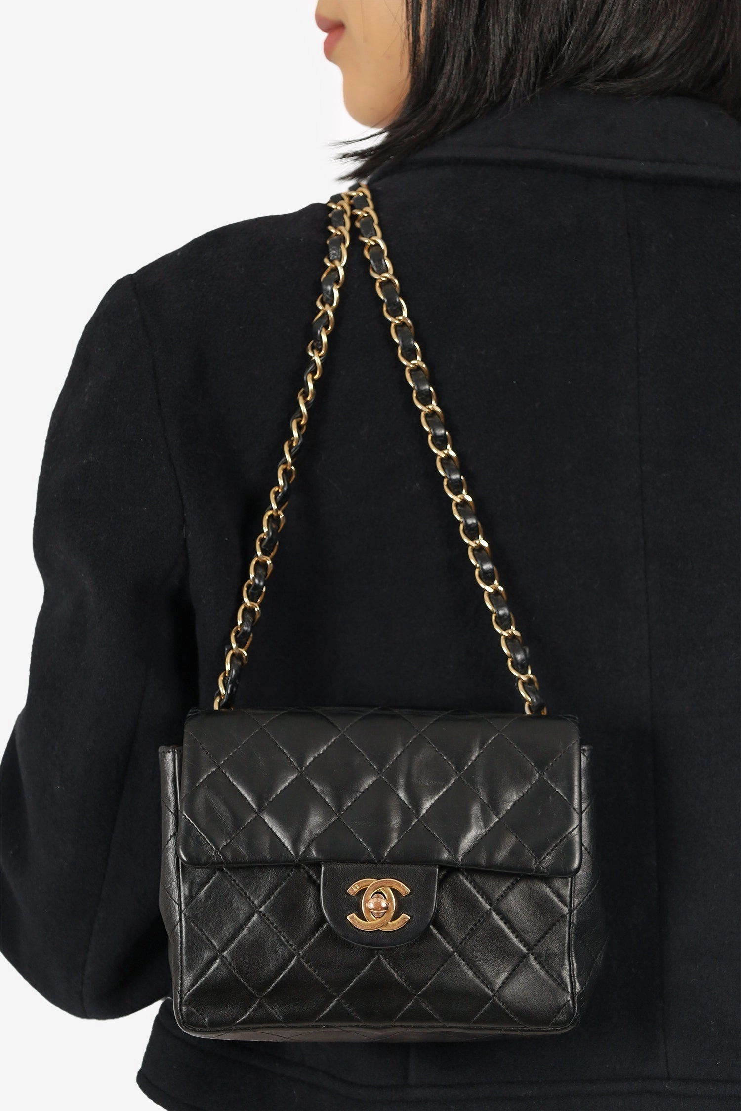 Pre-Loved Chanel 2003-04 Black Lambskin Mini Square Flap Bag