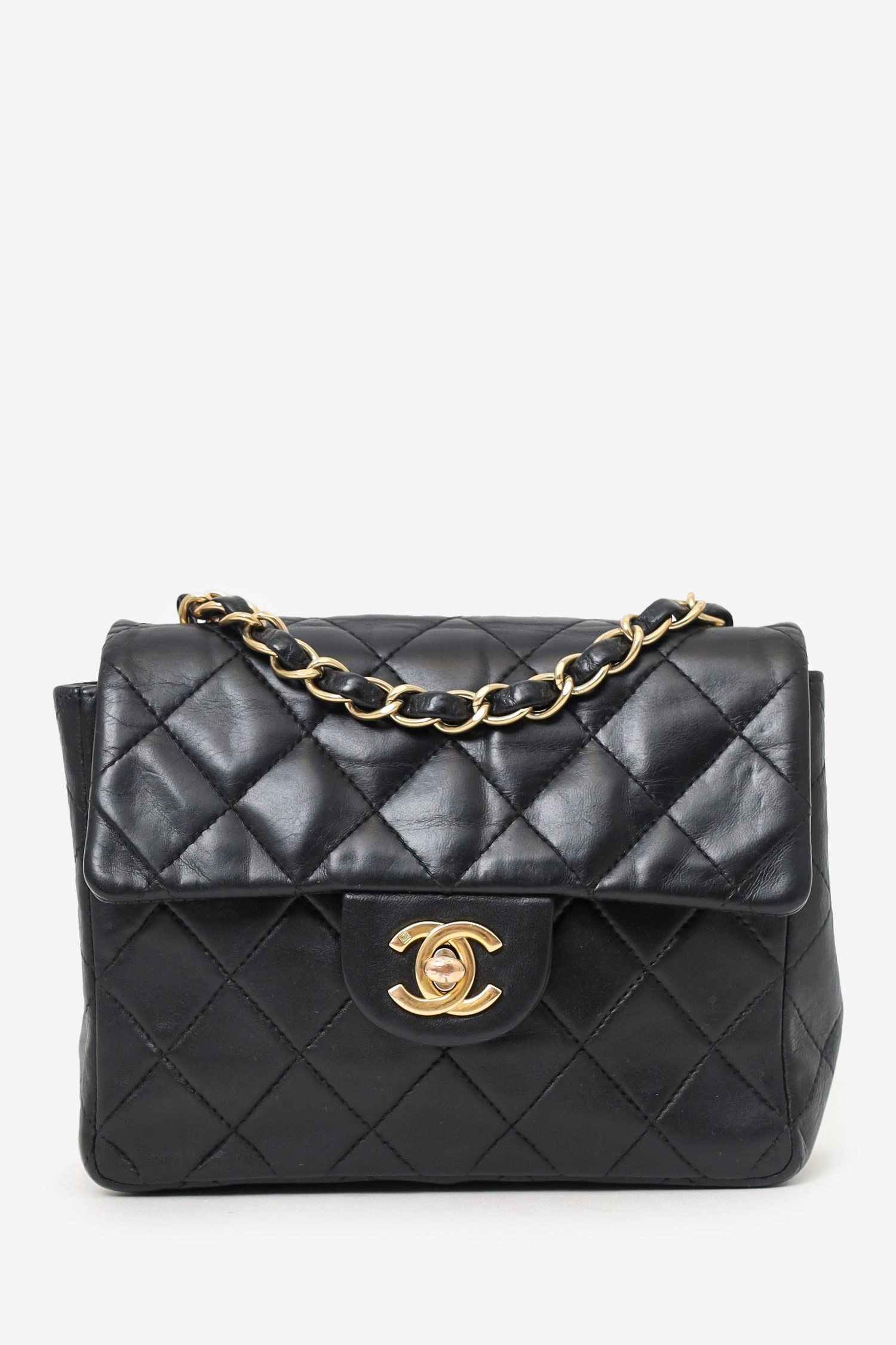 Pre-Loved Chanel 2003-04 Black Lambskin Mini Square Flap Bag