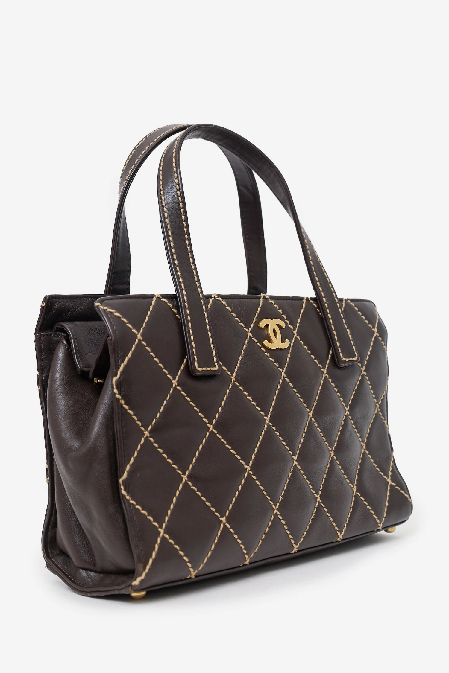 Pre-Loved Chanel 2004-05 Brown Leather Wild Stitch Coco Mark Leather Tote Bag