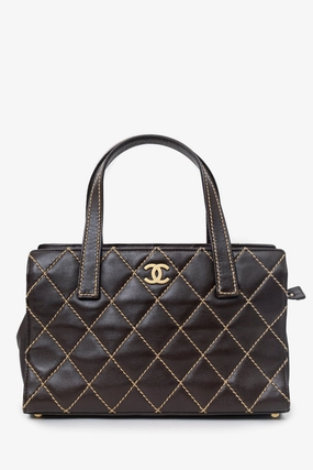 Pre-Loved Chanel 2004-05 Brown Leather Wild Stitch Coco Mark Leather Tote Bag