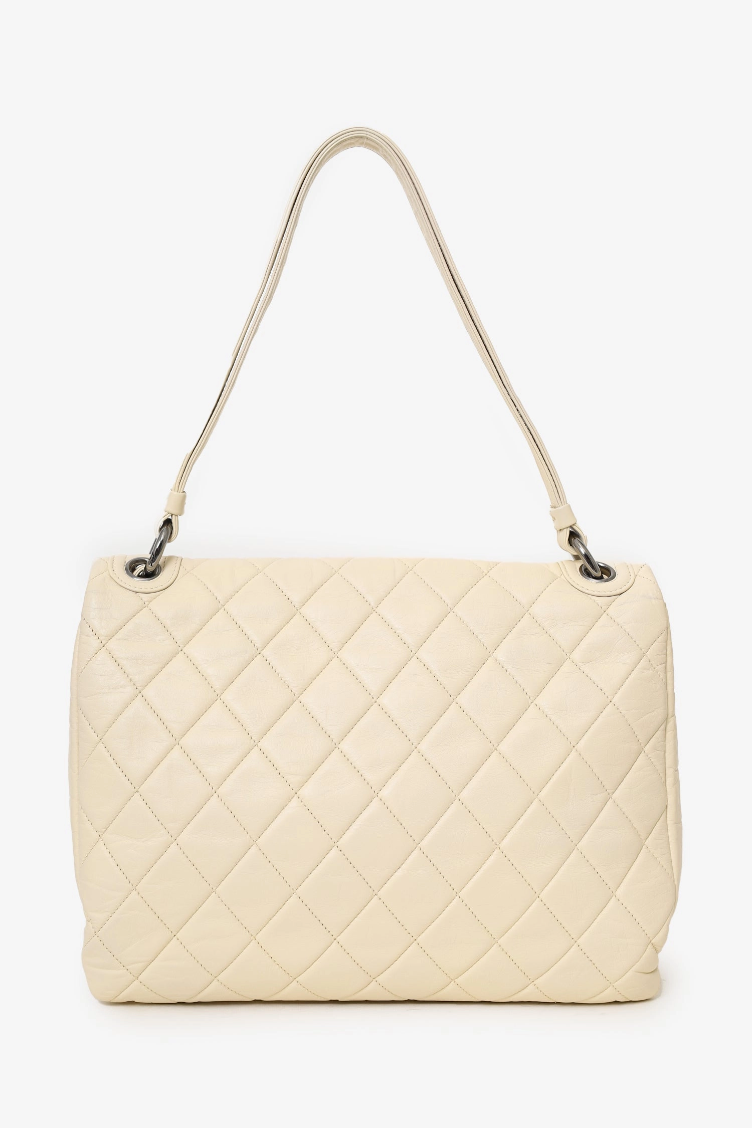 Pre-Loved Chanel 2006-08 Cream Lambskin Quilted Padded Envelope Flap Shoulder Bag