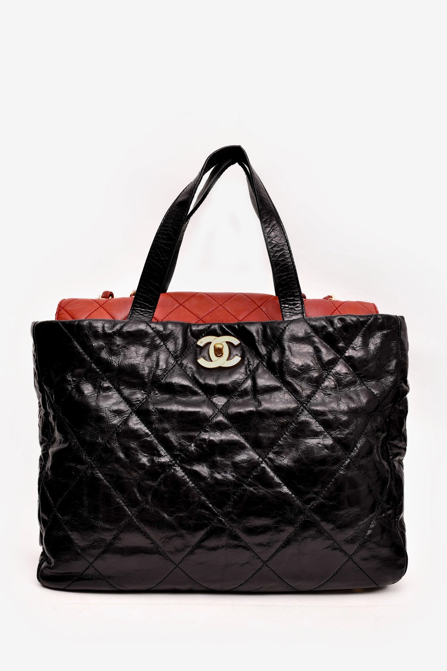 Pre-Loved Chanel 2008/9 Black/Red Leather Portobello Tote Bag